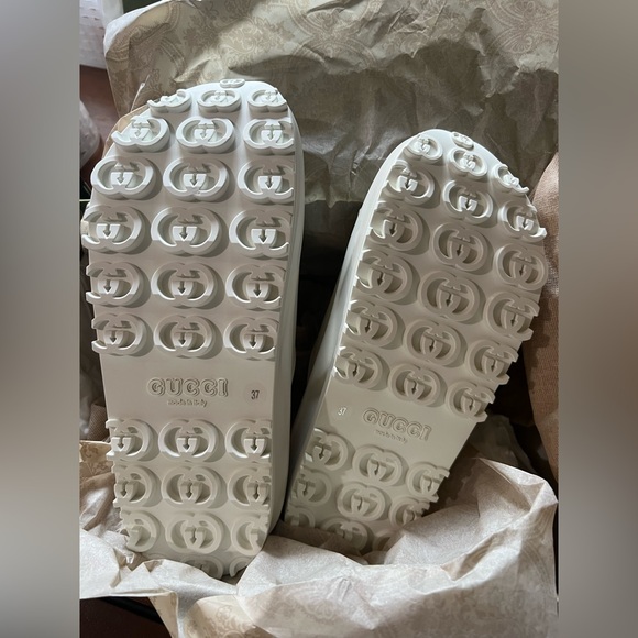 New Gucci GG double G interlock G rubber platform off white slides sandals - Picture 5 of 10